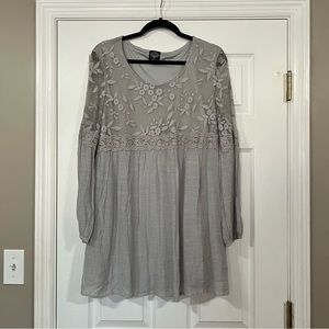 Cal Style NWT Womens Mini Dress/Tunic Size Medium Grey Lace Lined Evening Party